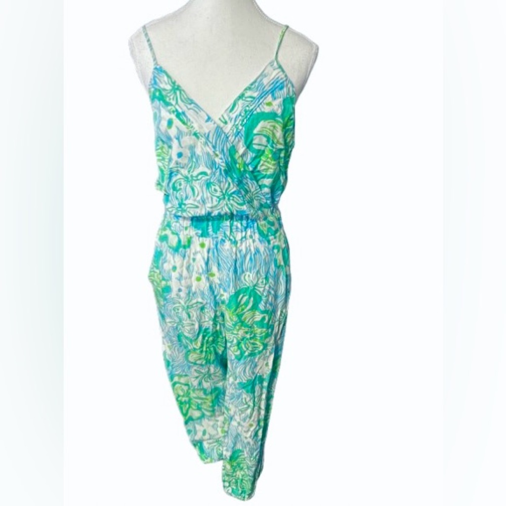 Lilly Pulitzer Jumpsuit Extra Small Pants Green Aqua Blue Floral Designer Beach